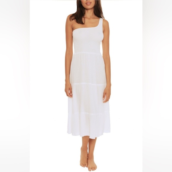 Ponza Dresses & Skirts - Ponza NEW Elegant White One-Shoulder Coverup Midi Dress, Women’s Sz Small